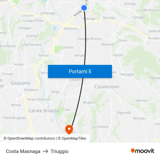Costa Masnaga to Triuggio map