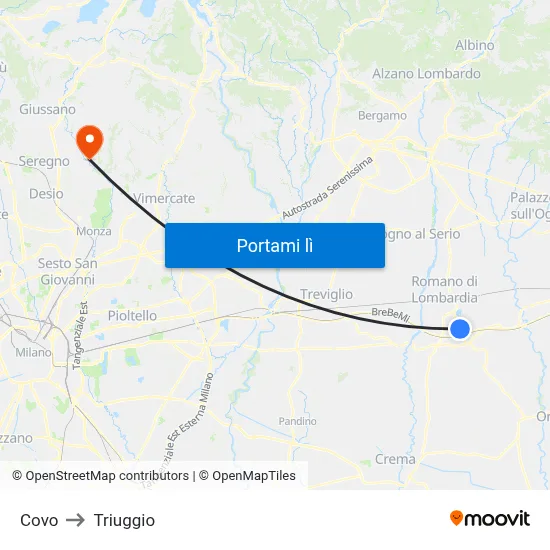 Covo to Triuggio map