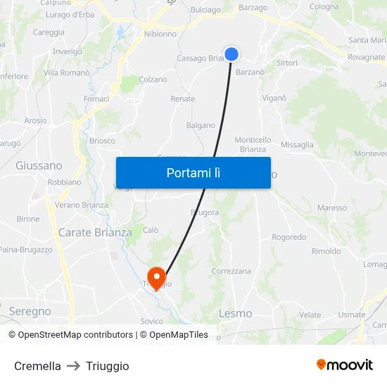Cremella to Triuggio map