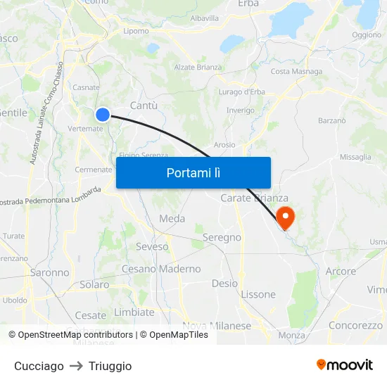 Cucciago to Triuggio map