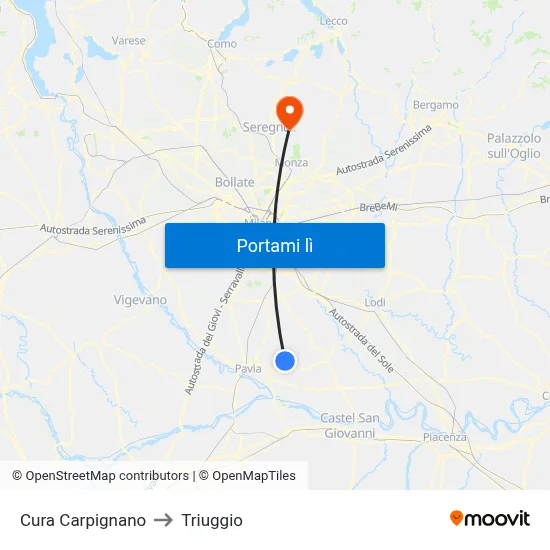 Cura Carpignano to Triuggio map