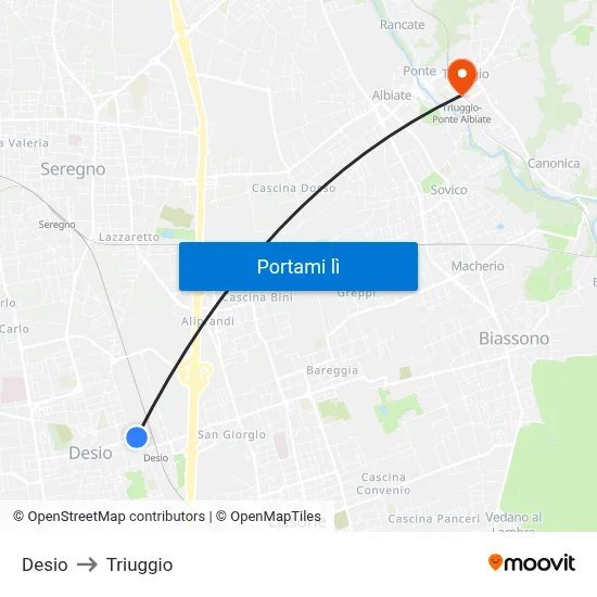 Desio to Triuggio map