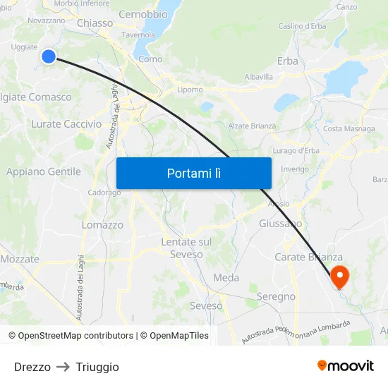 Drezzo to Triuggio map