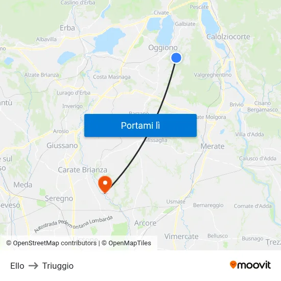 Ello to Triuggio map