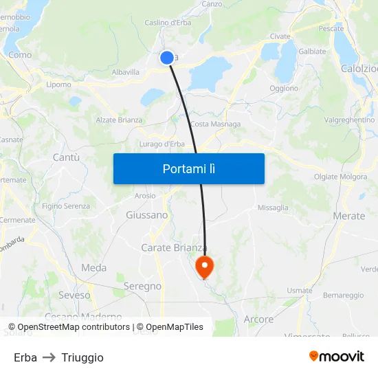 Erba to Triuggio map