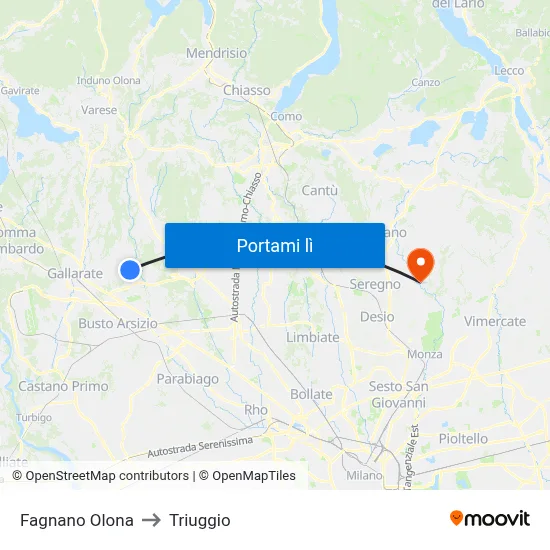 Fagnano Olona to Triuggio map