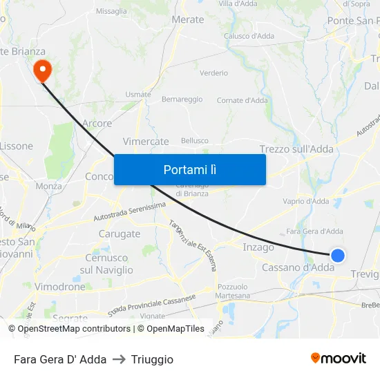 Fara Gera D' Adda to Triuggio map