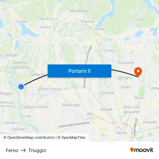 Ferno to Triuggio map