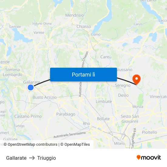 Gallarate to Triuggio map