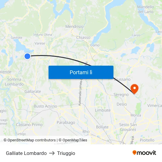 Galliate Lombardo to Triuggio map