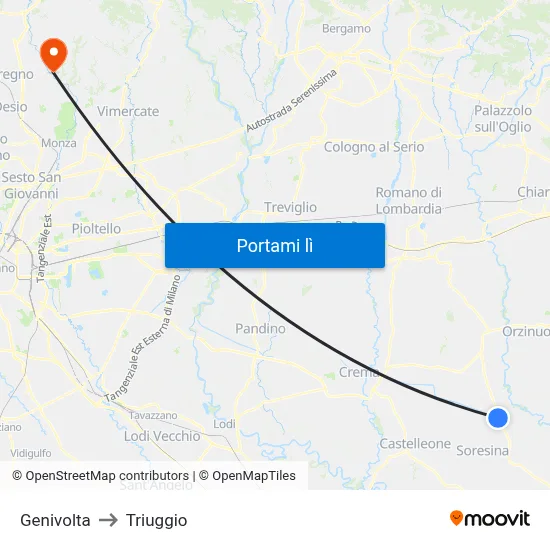 Genivolta to Triuggio map
