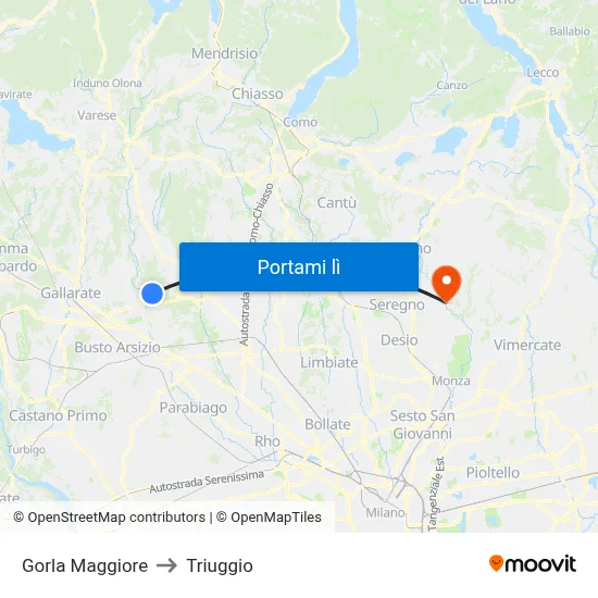 Gorla Maggiore to Triuggio map