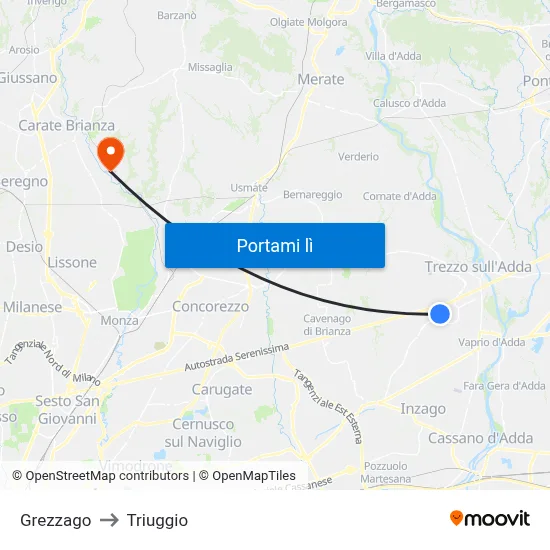 Grezzago to Triuggio map