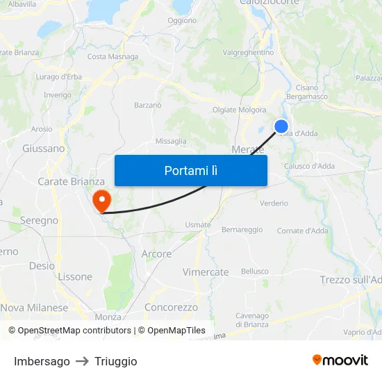 Imbersago to Triuggio map