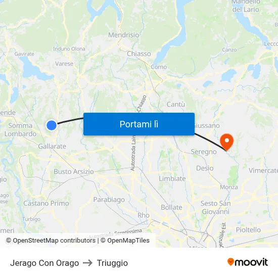 Jerago Con Orago to Triuggio map