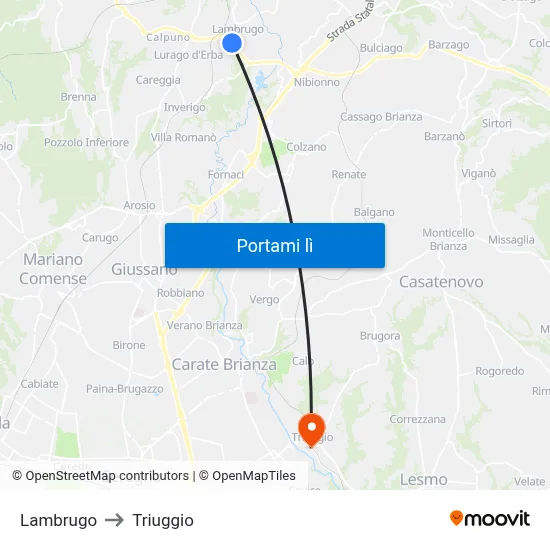 Lambrugo to Triuggio map