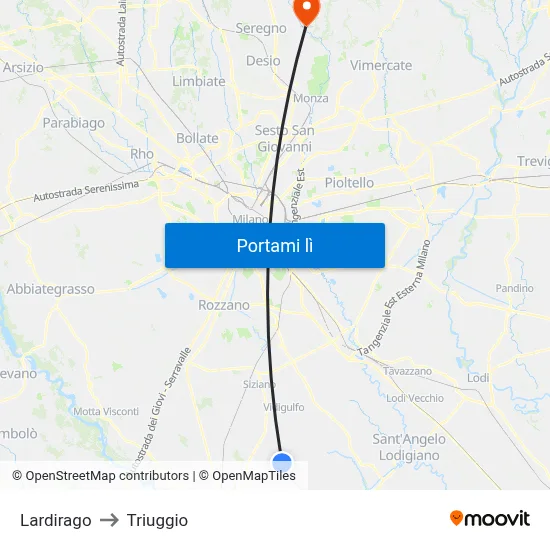 Lardirago to Triuggio map