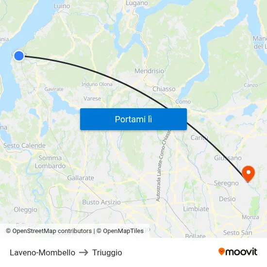 Laveno-Mombello to Triuggio map