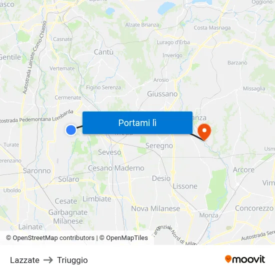 Lazzate to Triuggio map