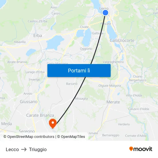 Lecco to Triuggio map