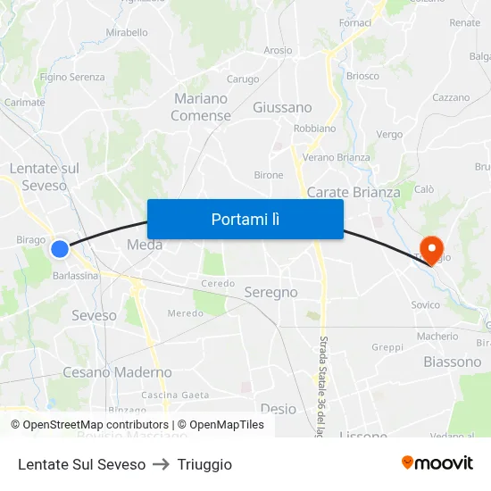 Lentate Sul Seveso to Triuggio map
