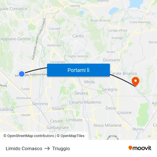 Limido Comasco to Triuggio map