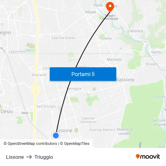 Lissone to Triuggio map