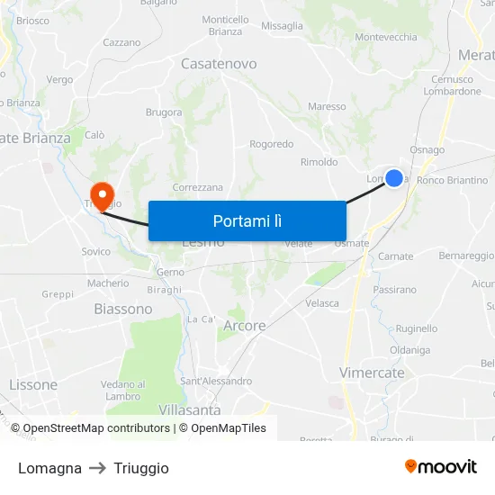 Lomagna to Triuggio map