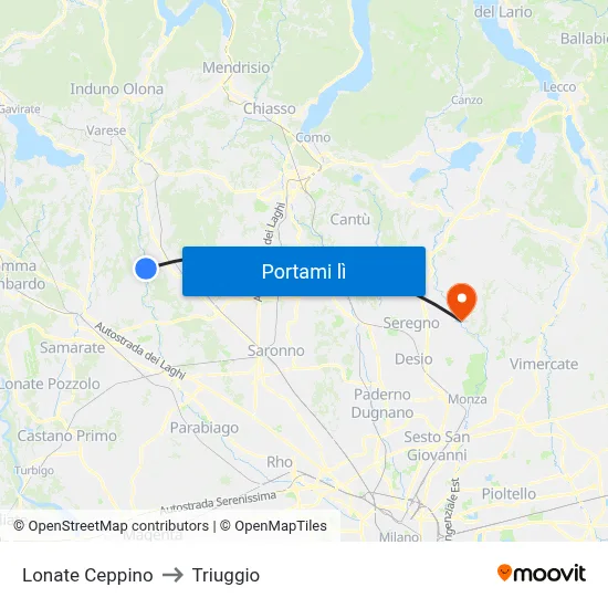 Lonate Ceppino to Triuggio map
