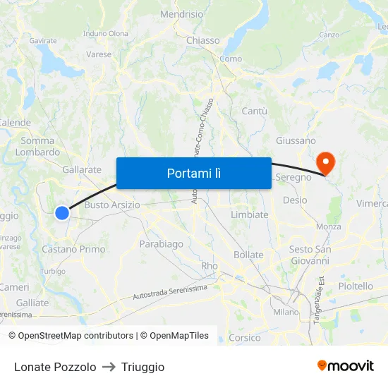 Lonate Pozzolo to Triuggio map