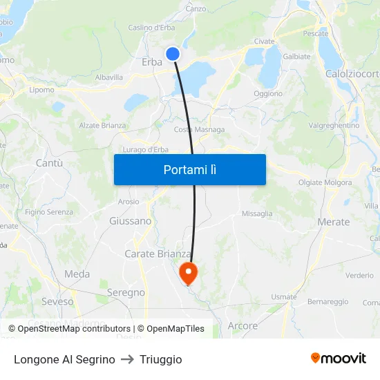 Longone Al Segrino to Triuggio map