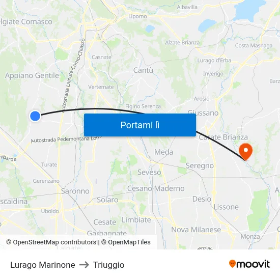 Lurago Marinone to Triuggio map