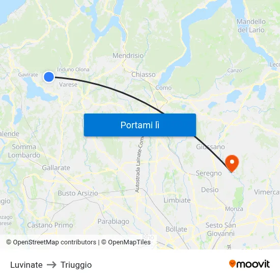 Luvinate to Triuggio map