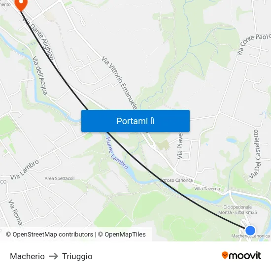 Macherio to Triuggio map