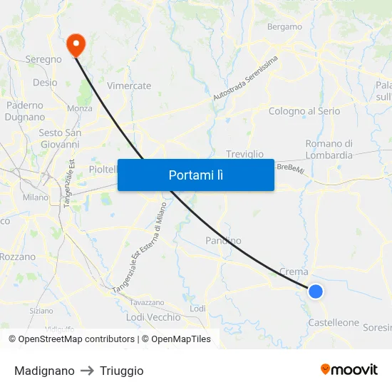 Madignano to Triuggio map