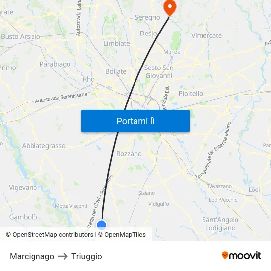 Marcignago to Triuggio map