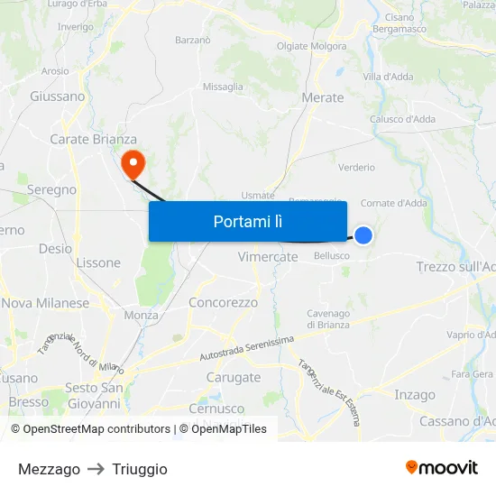 Mezzago to Triuggio map
