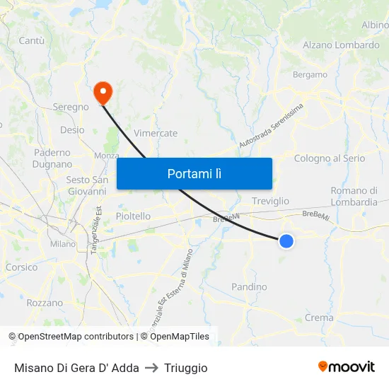 Misano Di Gera D' Adda to Triuggio map