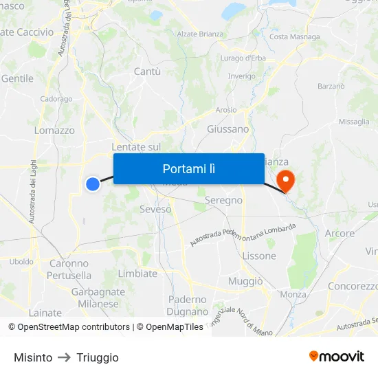 Misinto to Triuggio map