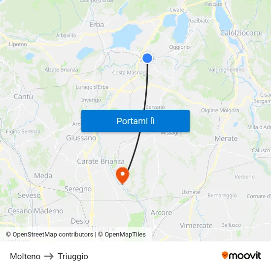 Molteno to Triuggio map