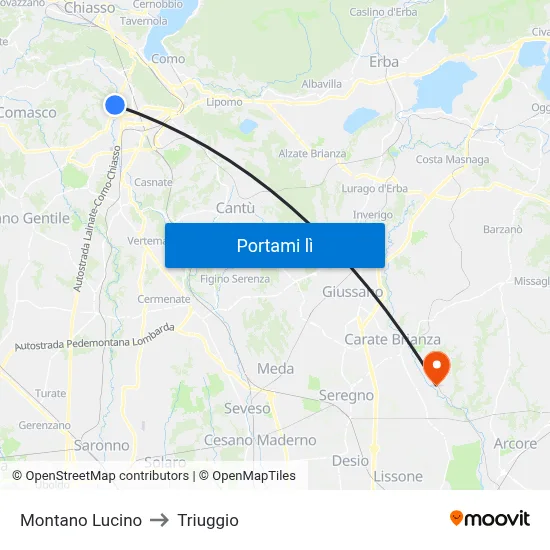 Montano Lucino to Triuggio map