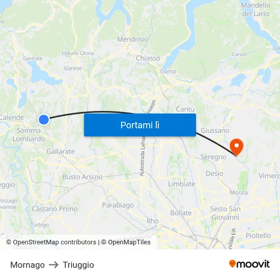 Mornago to Triuggio map