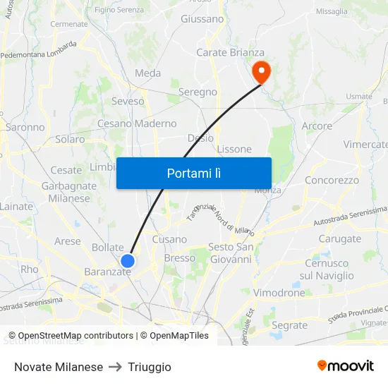 Novate Milanese to Triuggio map