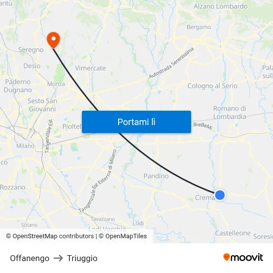 Offanengo to Triuggio map