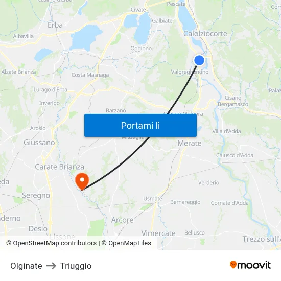 Olginate to Triuggio map