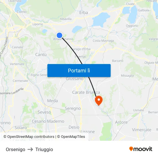 Orsenigo to Triuggio map