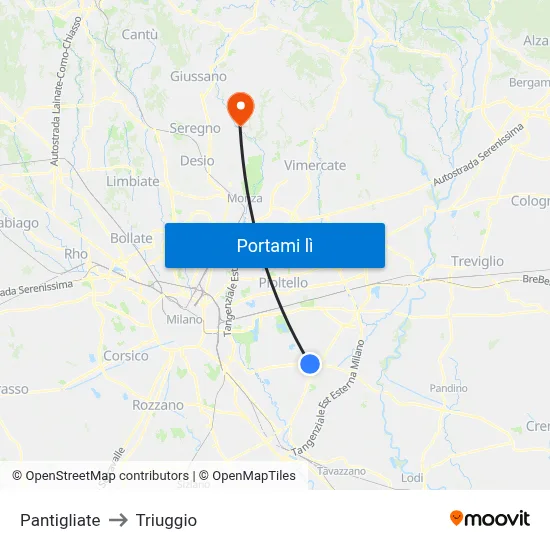 Pantigliate to Triuggio map