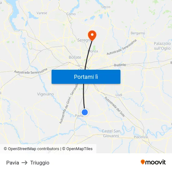 Pavia to Triuggio map