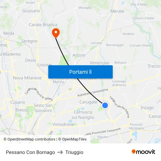 Pessano Con Bornago to Triuggio map