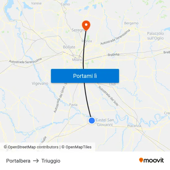 Portalbera to Triuggio map